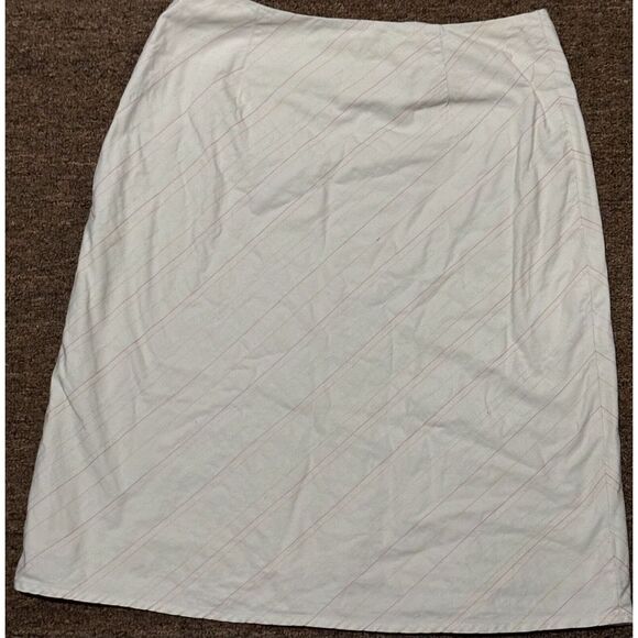 Janeville Ivory Skirt Pink Green Yellow Embroidered Stripe Stitching Flowers Sz2 - Picture 3 of 6